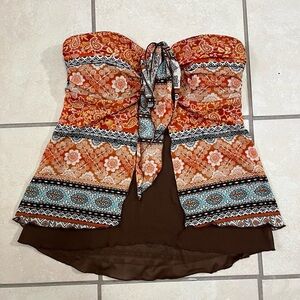 Bohemian Strapless Top with Tie Front